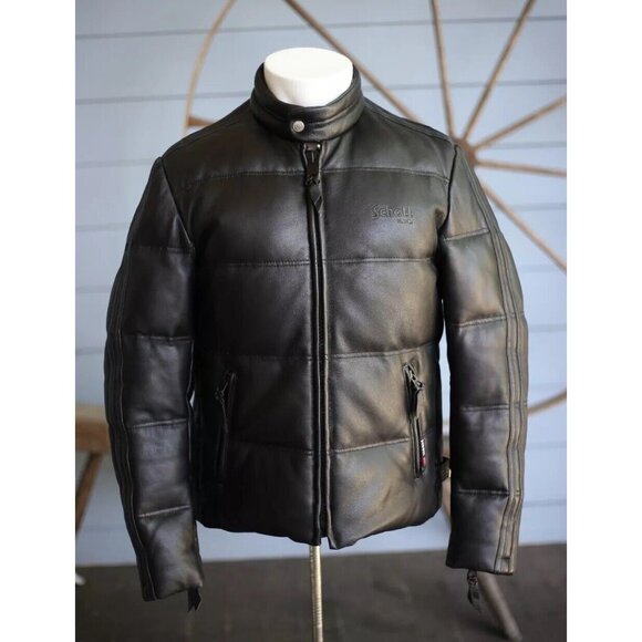 RARE Schott N.Y.C Men's Leather Down Jacket SZ Medium - Black